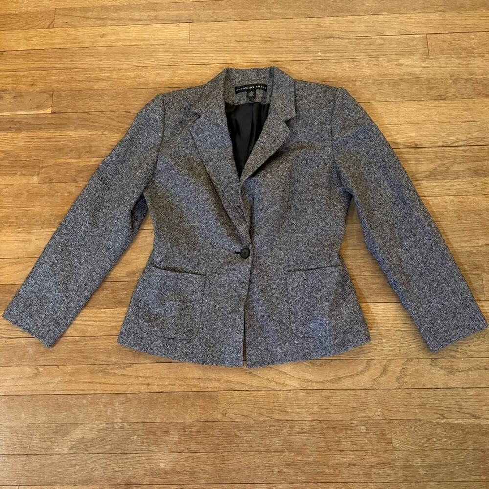 Josephine Chaus silk wool blend grey white blazer jacket size 6
 b10